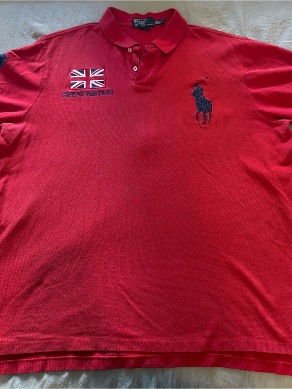 Vintage Polo Ralph Lauren Men's Red Short Sleeve GB Polo Shirt Size XXL